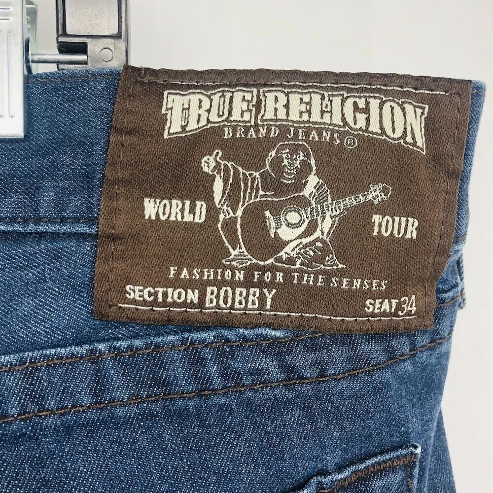 True Religion Men's Blue Denim 100% Cotton Mid Rise Straight Legs Jeans Pant 40
